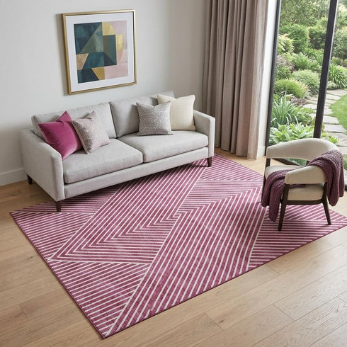 5' X 8' Blush And Ivory Geometric Washable Area Rug With UV Protection