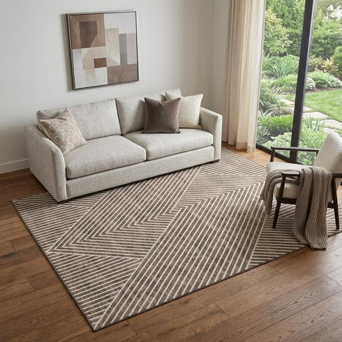 5' X 8' Brown And Beige Geometric Washable Area Rug With UV Protection