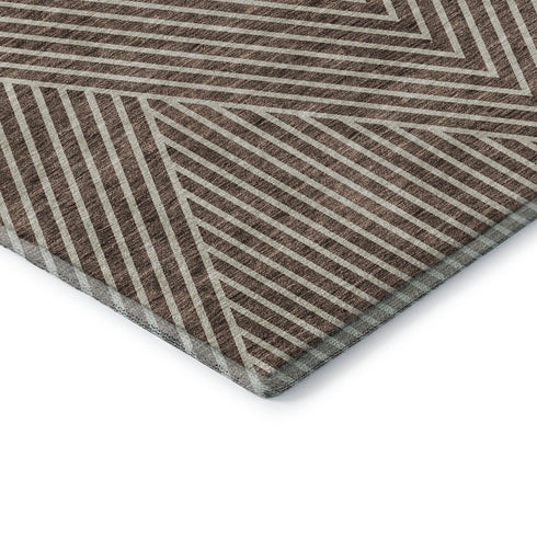 5' X 8' Brown And Beige Geometric Washable Area Rug With UV Protection