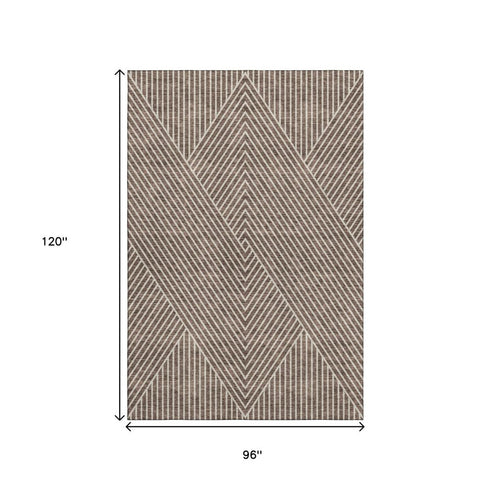 8' X 10' Brown And Beige Geometric Washable Area Rug With UV Protection