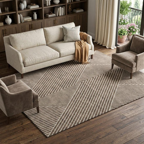 8' X 10' Brown And Beige Geometric Washable Area Rug With UV Protection