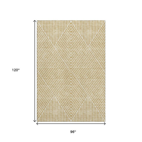 8' X 10' Gold And Ivory Geometric Washable Area Rug With UV Protection