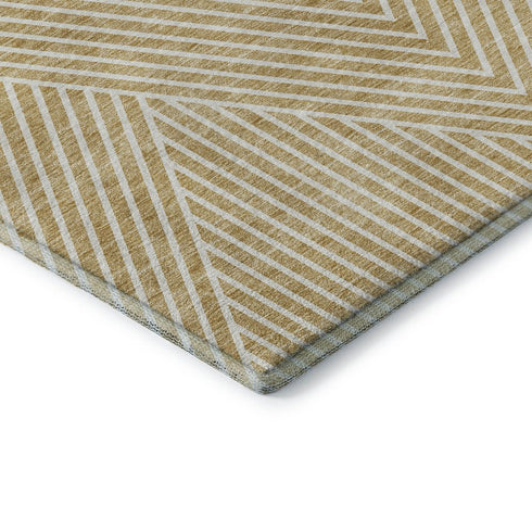 8' X 10' Gold And Ivory Geometric Washable Area Rug With UV Protection