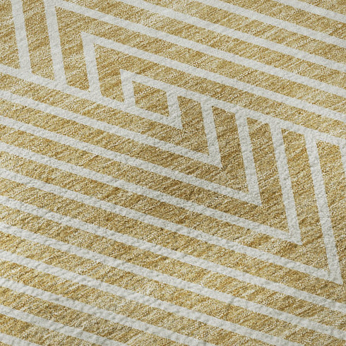 8' X 10' Gold And Ivory Geometric Washable Area Rug With UV Protection