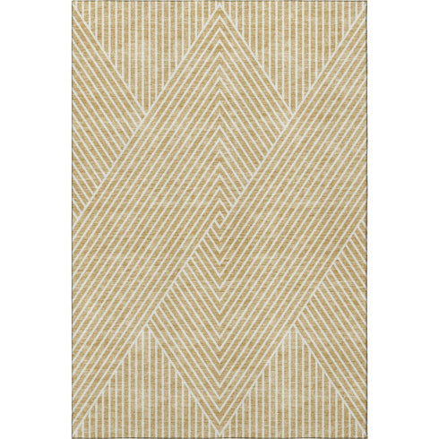 8' X 10' Gold And Ivory Geometric Washable Area Rug With UV Protection