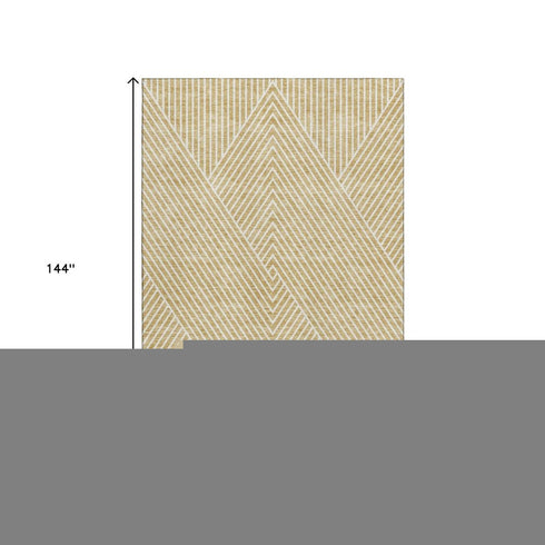 9' X 12' Gold And Ivory Geometric Washable Area Rug With UV Protection