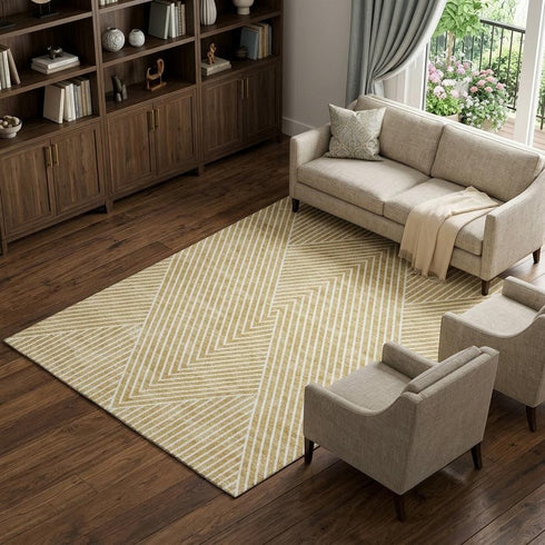 9' X 12' Gold And Ivory Geometric Washable Area Rug With UV Protection