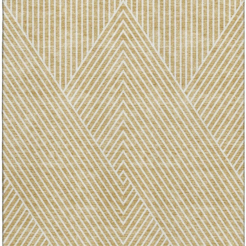 9' X 12' Gold And Ivory Geometric Washable Area Rug With UV Protection