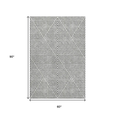 5' X 8' Gray And Ivory Geometric Washable Area Rug With UV Protection