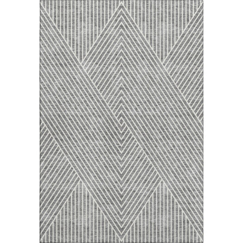 5' X 8' Gray And Ivory Geometric Washable Area Rug With UV Protection