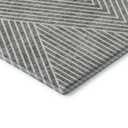 5' X 8' Gray And Ivory Geometric Washable Area Rug With UV Protection