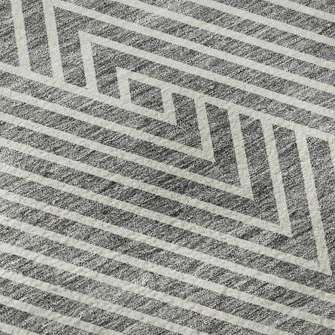 5' X 8' Gray And Ivory Geometric Washable Area Rug With UV Protection