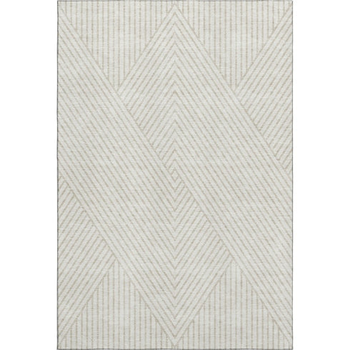 5' X 8' Ivory And Beige Geometric Washable Area Rug With UV Protection