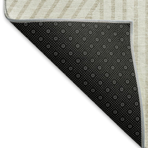 5' X 8' Ivory And Beige Geometric Washable Area Rug With UV Protection
