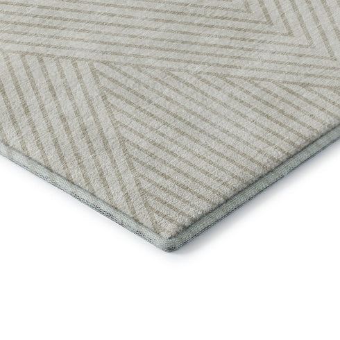 5' X 8' Ivory And Beige Geometric Washable Area Rug With UV Protection