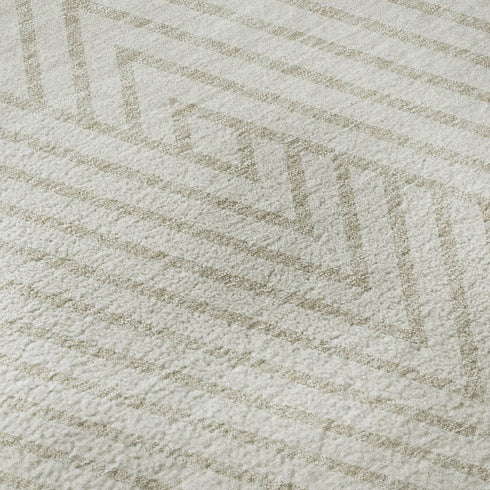 5' X 8' Ivory And Beige Geometric Washable Area Rug With UV Protection