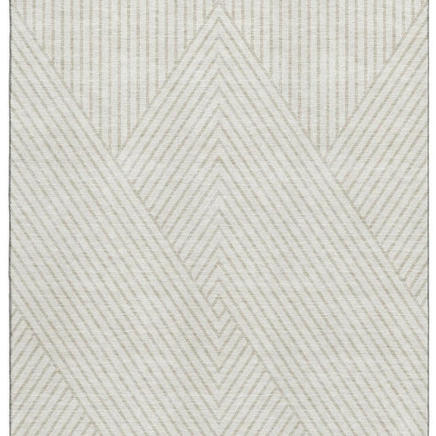 5' X 8' Ivory And Beige Geometric Washable Area Rug With UV Protection