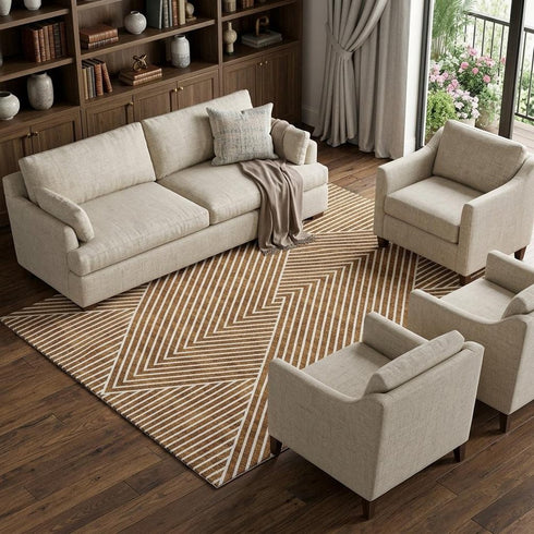 9' X 12' Terra Cotta And Ivory Geometric Washable Area Rug With UV Protection