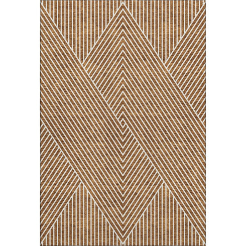 9' X 12' Terra Cotta And Ivory Geometric Washable Area Rug With UV Protection