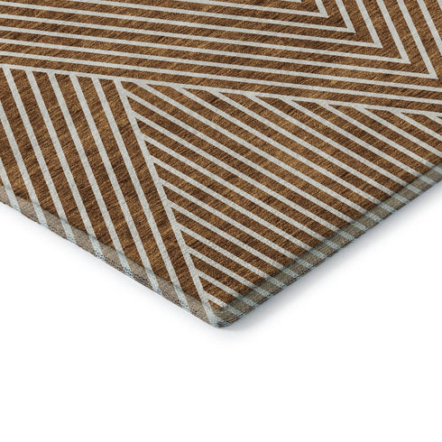 9' X 12' Terra Cotta And Ivory Geometric Washable Area Rug With UV Protection