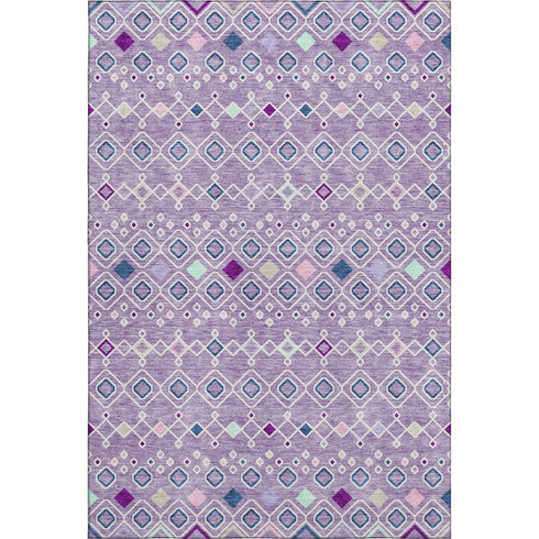 5' X 8' Lavender Ivory And Blue Southwestern Washable Area Rug With UV Protection