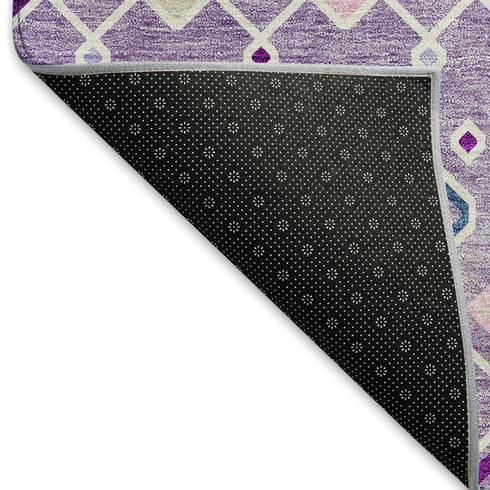 5' X 8' Lavender Ivory And Blue Southwestern Washable Area Rug With UV Protection