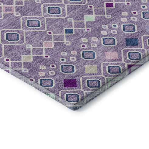 5' X 8' Lavender Ivory And Blue Southwestern Washable Area Rug With UV Protection