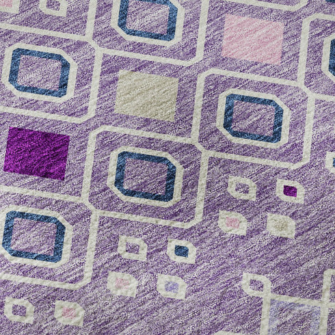 5' X 8' Lavender Ivory And Blue Southwestern Washable Area Rug With UV Protection