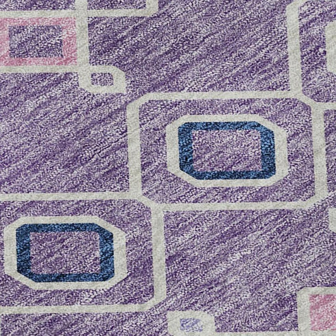 5' X 8' Lavender Ivory And Blue Southwestern Washable Area Rug With UV Protection