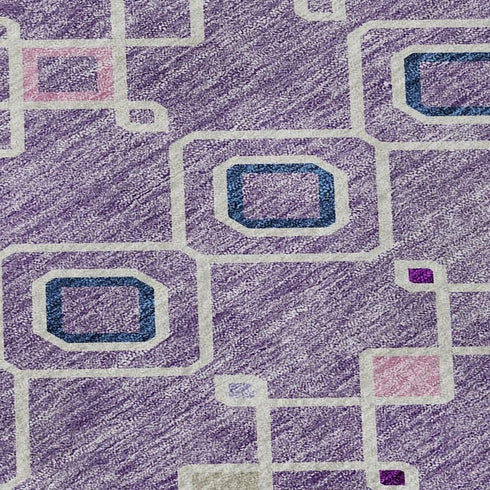 5' X 8' Lavender Ivory And Blue Southwestern Washable Area Rug With UV Protection