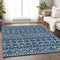 8' X 10' Navy Blue Peach And Gold Southwestern Washable Area Rug With UV Protection
