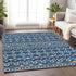 8' X 10' Navy Blue Peach And Gold Southwestern Washable Area Rug With UV Protection