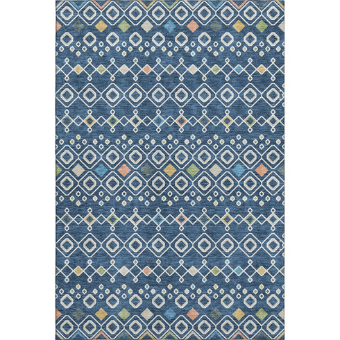 8' X 10' Navy Blue Peach And Gold Southwestern Washable Area Rug With UV Protection