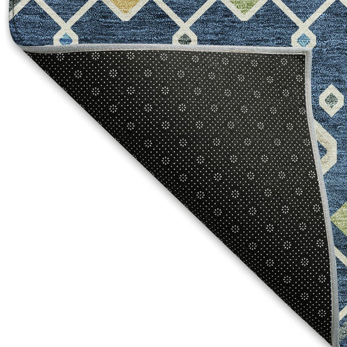 8' X 10' Navy Blue Peach And Gold Southwestern Washable Area Rug With UV Protection
