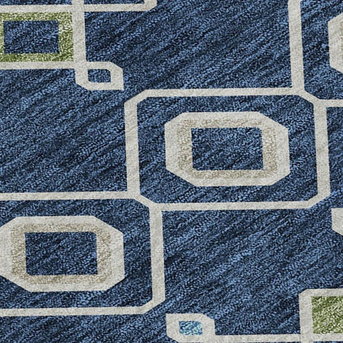 8' X 10' Navy Blue Peach And Gold Southwestern Washable Area Rug With UV Protection