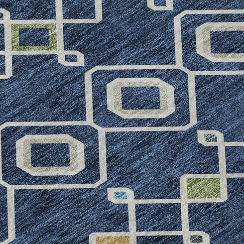 8' X 10' Navy Blue Peach And Gold Southwestern Washable Area Rug With UV Protection