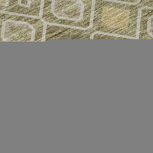 8' Sage Beige And Gold Southwestern Washable Round Rug With UV Protection