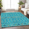 8' X 10' Teal Gold And Green Southwestern Washable Area Rug With UV Protection