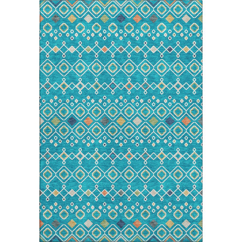 8' X 10' Teal Gold And Green Southwestern Washable Area Rug With UV Protection