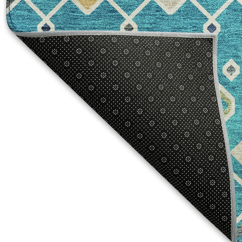 8' X 10' Teal Gold And Green Southwestern Washable Area Rug With UV Protection