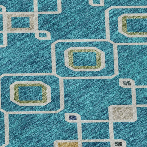8' X 10' Teal Gold And Green Southwestern Washable Area Rug With UV Protection