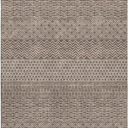 5' X 8' Brown And Beige Striped Washable Area Rug With UV Protection