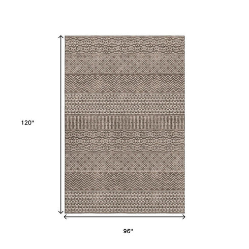 8' X 10' Brown And Beige Striped Washable Area Rug With UV Protection