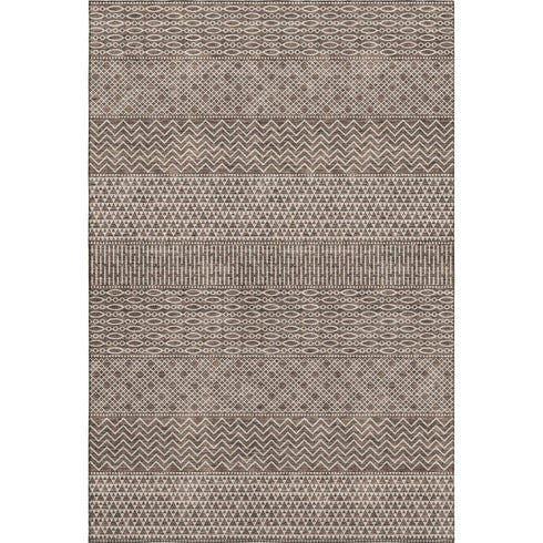 8' X 10' Brown And Beige Striped Washable Area Rug With UV Protection
