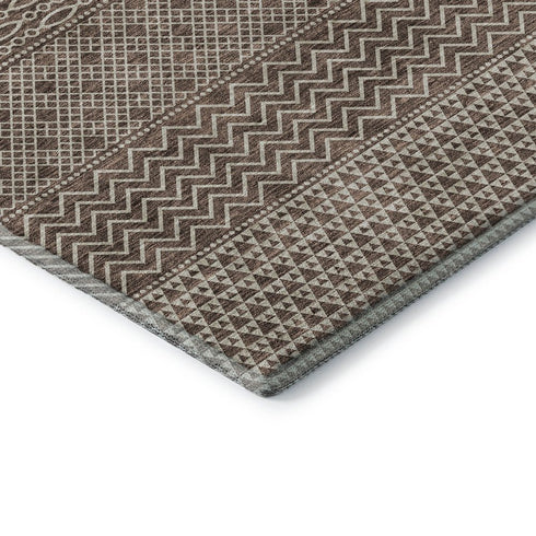 8' X 10' Brown And Beige Striped Washable Area Rug With UV Protection