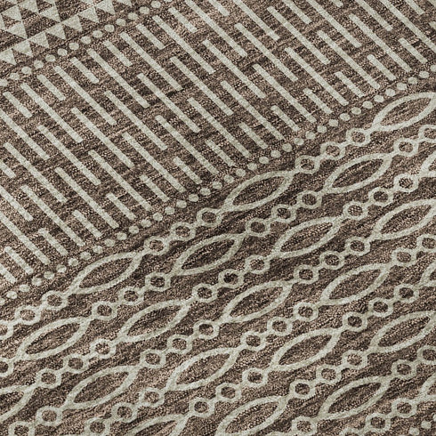 8' X 10' Brown And Beige Striped Washable Area Rug With UV Protection