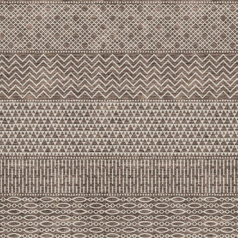 8' X 10' Brown And Beige Striped Washable Area Rug With UV Protection