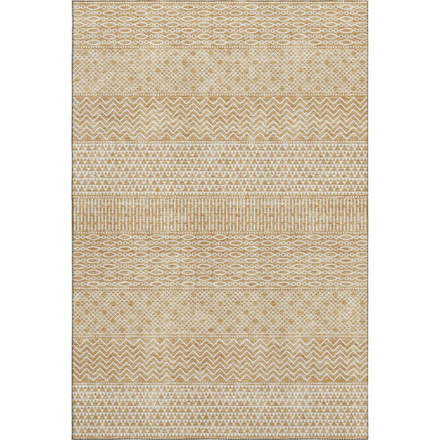 5' X 8' Gold And Ivory Striped Washable Area Rug With UV Protection