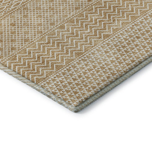 5' X 8' Gold And Ivory Striped Washable Area Rug With UV Protection