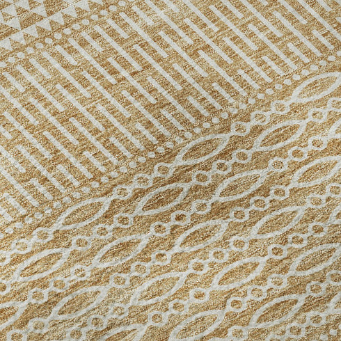 5' X 8' Gold And Ivory Striped Washable Area Rug With UV Protection